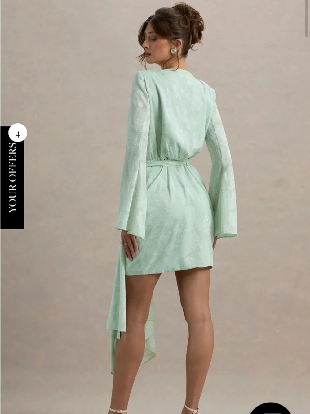 Club London DOREEN Mint Long-Sleeve Wrap Mini Dress Sz L; very flattering style - Picture 4 of 11